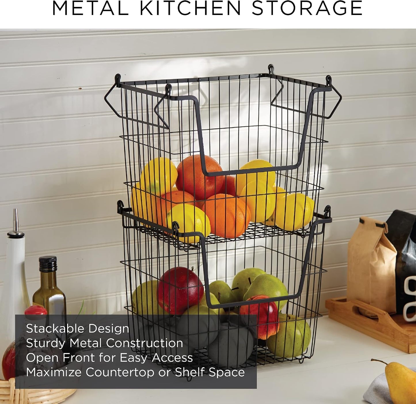 DII Metal Wire Mesh Stackable Utility Storage Bin, Small Round, 12x12x10", Bronze