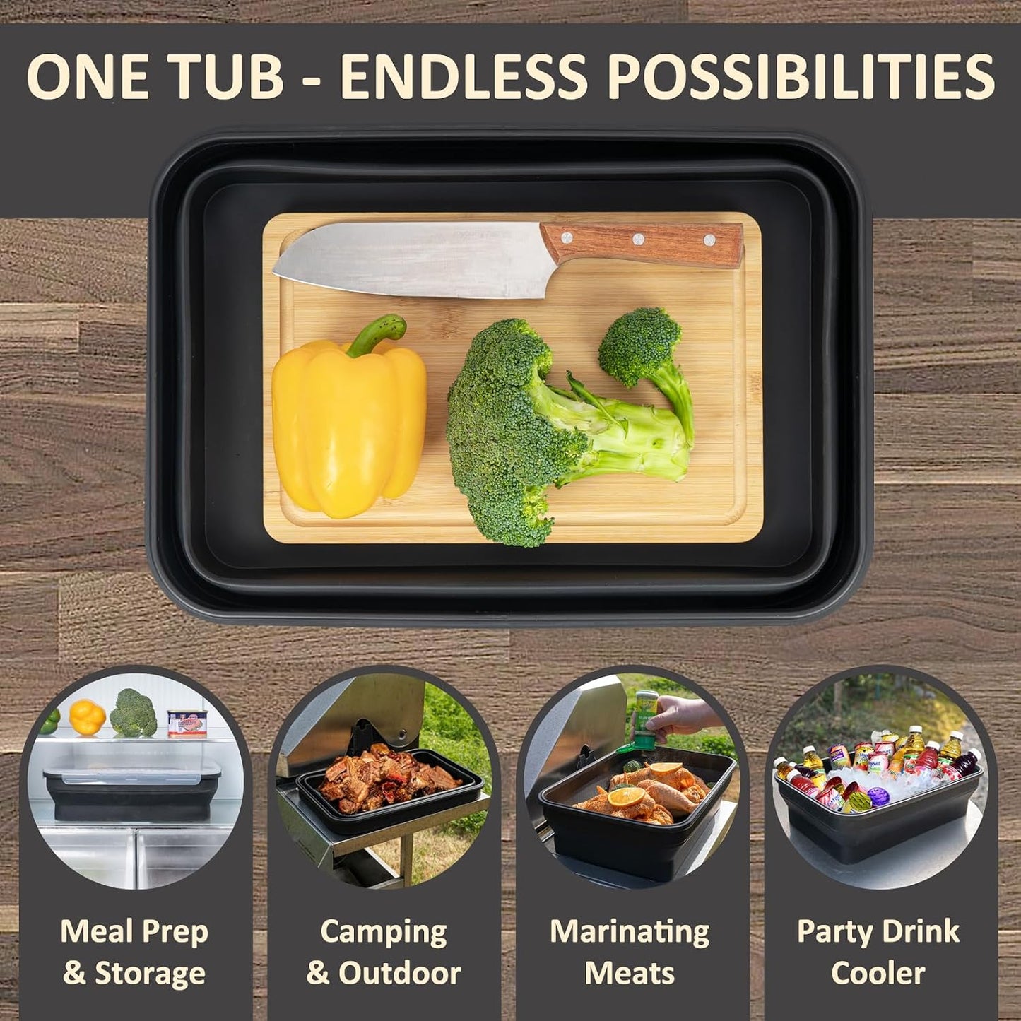 XL Collapsible Marinating Container,Large-Capacity Grill Accessory Perfect For Bbqs And Parties,Marinade And Brining Prep, Collapsible Silicone Food Storage Containers Set With Lid(10L/2.64Gallon)