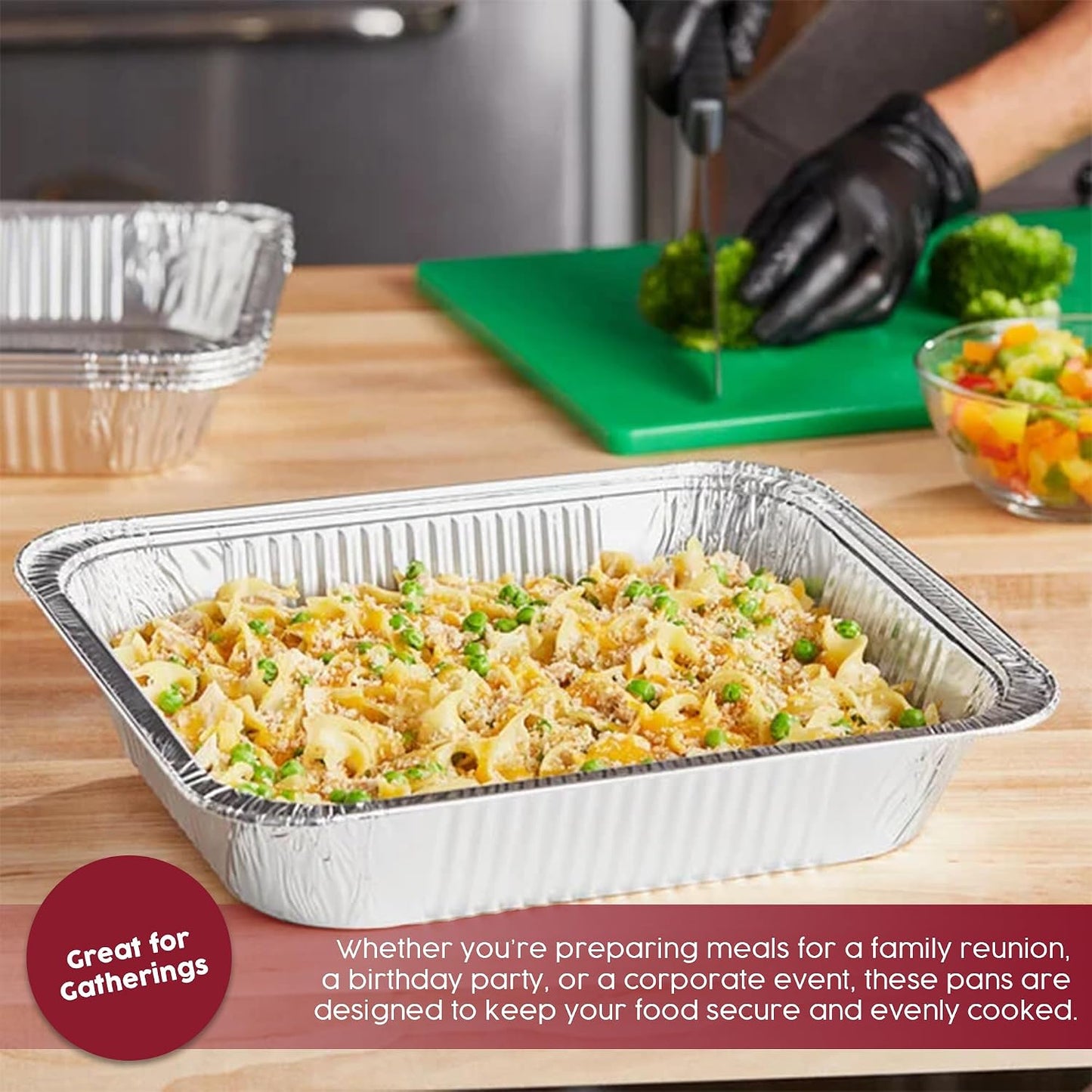 Rectangular Disposable Aluminum Pans with Clear Lids - (25 Pack/Lids), Durable Roasting Pan, Cookware, Baking, Meal Prep, Food Leftovers, Steam Table Tray, BBQ Safe & Spill Free