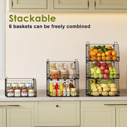 Jakyitvi 4 Pack XXL Stackable Wire Storage Basket, Extra Large Capacity Pantry Organizer and Storage, Muti-Purpose for Vegetable Fruit Basket & Can Organizer & Snack Rack & Metal Pantry Bin