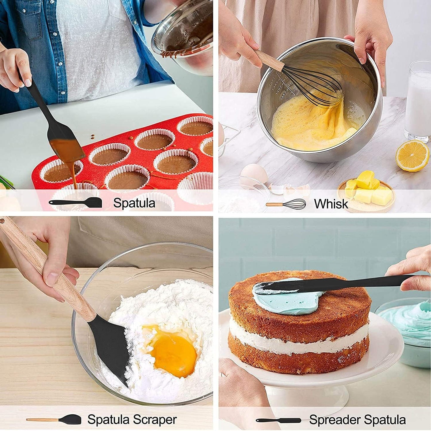 LIANYU 15 PCS Silicone Kitchen Utensils Set with Holder, Cooking Utensils set for Nonstick Cookware, Heat Resistant & Non Toxic Spatula Ladle Tong, White