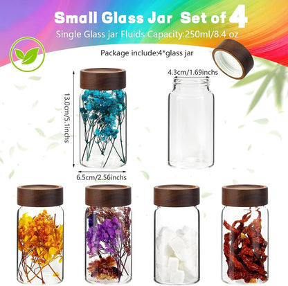 6 pc Glass Spice jars Glass Jars with Screw Lid 5 oz Acacia Wood Glass Herb Sugar Coffee Bean Ground Container Food Storage Canister for Candy Pantry Tea Seasoning Meal Prep Snack (6*150ml(5oz))