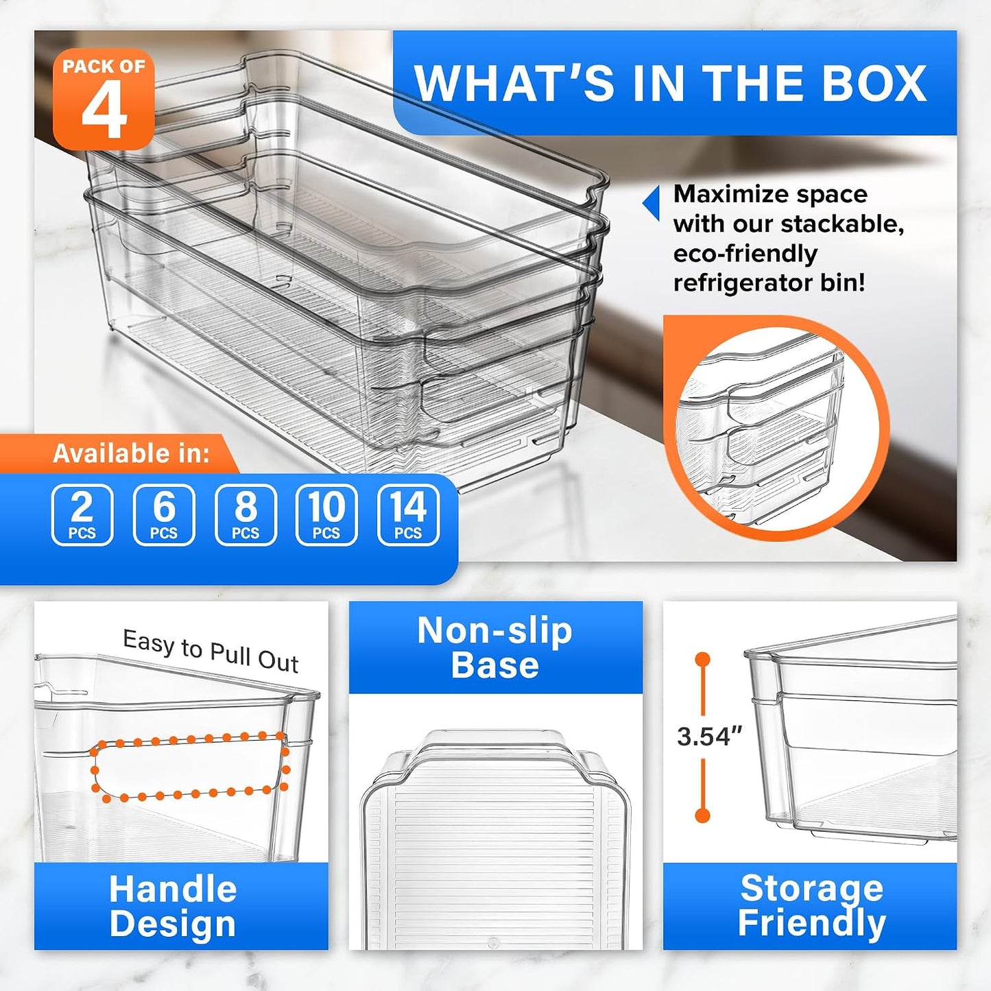 Lifemaster Pantry Organizers and Storage Bins - Stackable Clear Bins for Kitchen and Freezer, Snack Pantry Organizer, Refrigerator Storage Solutions, Multi-Purpose Kitchen Storage Bins - 2 pack