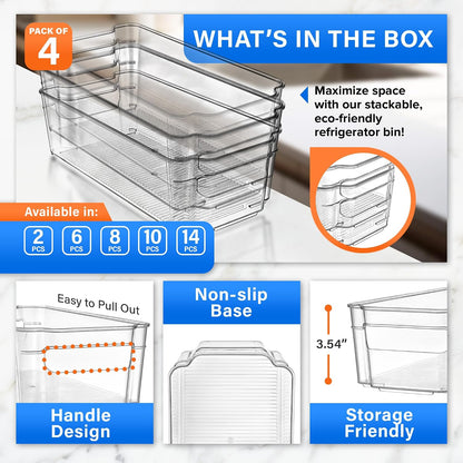 Lifemaster Pantry Organizers and Storage Bins - Stackable Clear Bins for Kitchen and Freezer, Snack Pantry Organizer, Refrigerator Storage Solutions, Multi-Purpose Kitchen Storage Bins - 2 pack