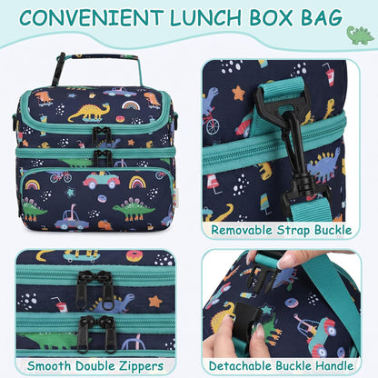 Kasqo Lunch Bag Kids, Dual Compartment Insulated Cooler Bag 7.5L Girls Boys Toddler Lunch Box Containers for Daycare School Kindergarten Travel Ombre Butterfly