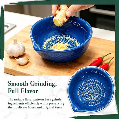 3-in-1 Ceramic Grater Bowl,Garlic Ginger Grinder with Herb Stripper
