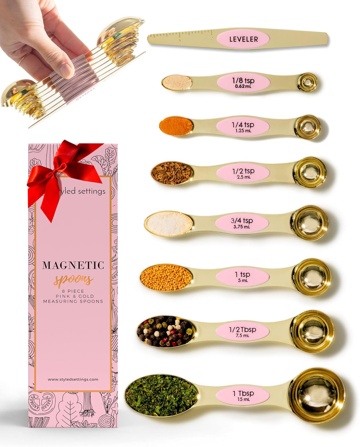 Styled Settings Magnetic Measuring Spoons Set, Gold