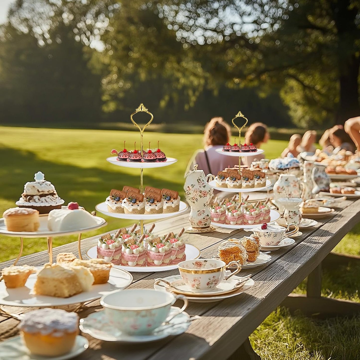 Supernal 10 Pack Dessert Table Display Set -4 Sets 3 Tier Cupcake Stand,6 Pcs Food Serving Trays,Elegant Tableware for Cupcakes and Snacks,Perfect for Tea Party Baby Shower Decorations(White and Gold)