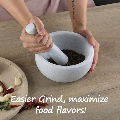 Koville Luxury Marble Mortar and Pestle Set, 7"-4cups Grinder Bowl for Guacamole, Salsa, Pill Crusher, Spice, Herb, Garlic, Nut, Heavy Duty Grinder for Kitchen