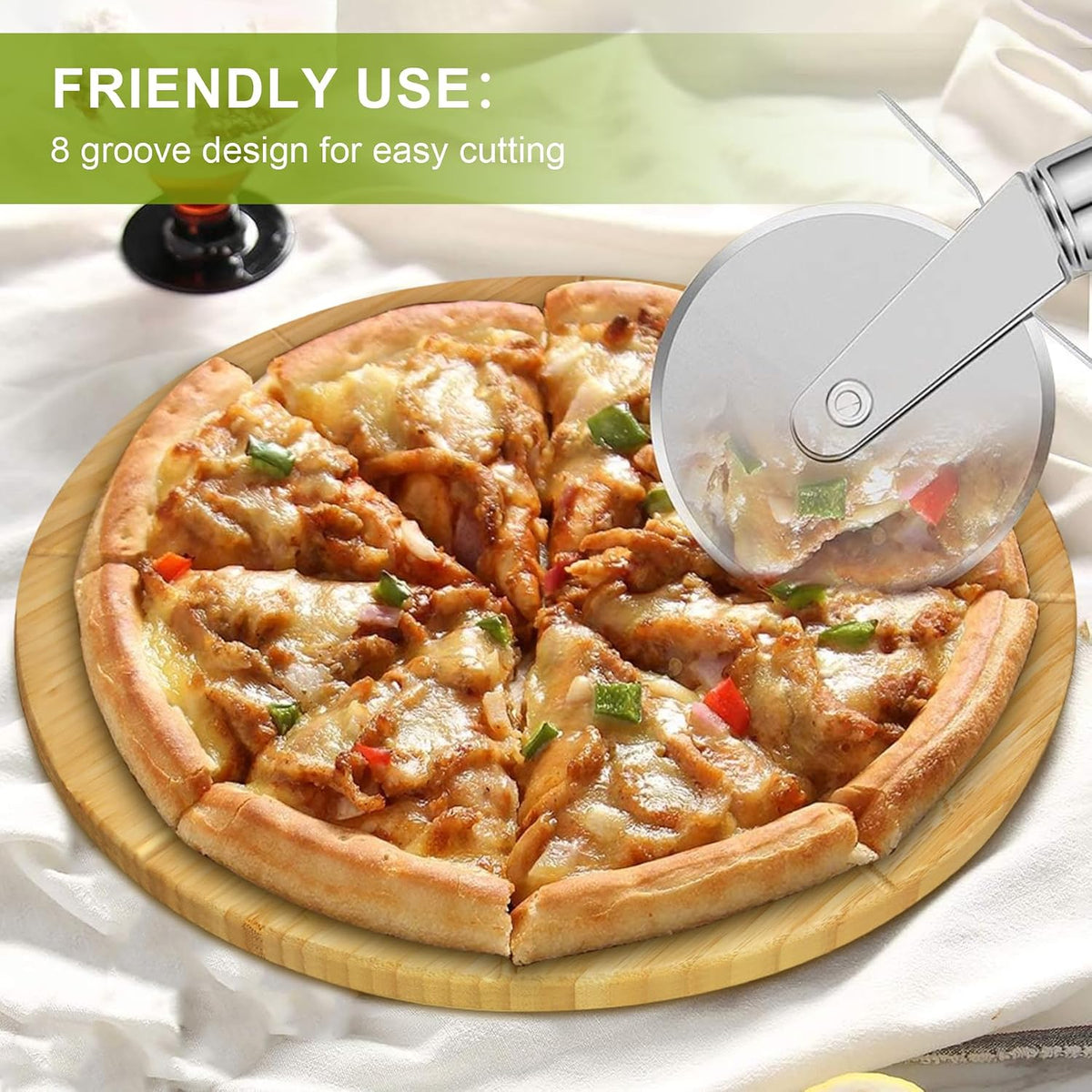 16inch Pizza Cutting Board Round Large Bamboo Wooden Prep Platter Tray