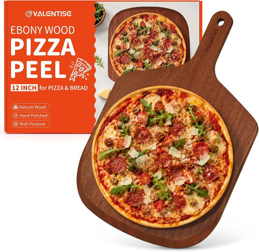 Ebony Wood Pizza Peel with Handle for 12 Inch Pizza and Bread