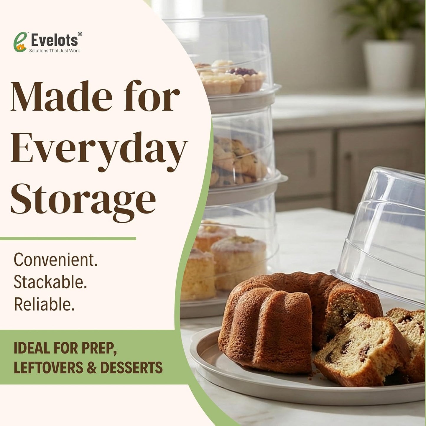 Evelots 2-Pack 10-Inch Airtight Food Storage Container with Lid - Portable Carrier for Pies, Cakes, Cupcakes & More - BPA-Free Clear Plastic - Secure & Easy Transport