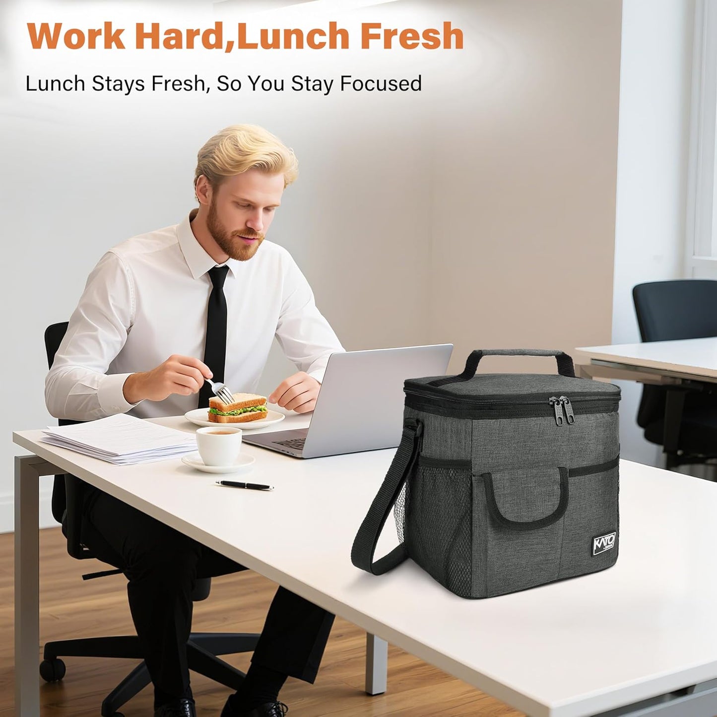 Tirrinia Insulated Lunch Bag for Women Men, Leakproof Lunch Box Containers for Adult, Work, School, Soft Lunchbox for Kids,Boys, Adult Cooler Bag for Picnic Hiking Beach,Charcoal