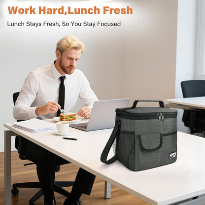 Tirrinia Insulated Lunch Bag for Women Men, Leakproof Lunch Box Containers for Adult, Work, School, Soft Lunchbox for Kids,Boys, Adult Cooler Bag for Picnic Hiking Beach,Charcoal