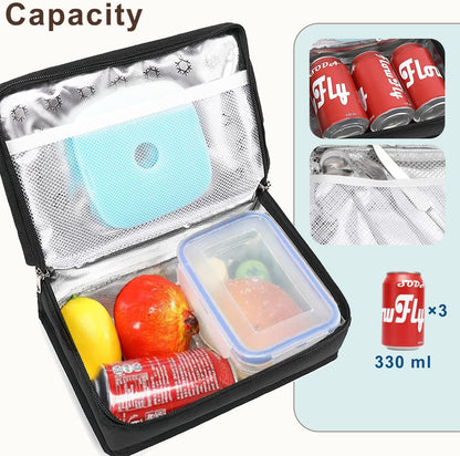 FlowFly Small Insulated Lunch box Portable Soft Bag Mini Cooler Thermal Meal Tote Kit with Handle for Work & School, Black