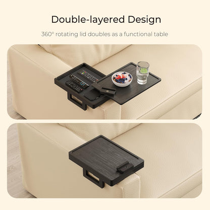 Wealone Black Couch Arm Tray for Wide Couch, Bamboo Sofa Arm Clip Table with Storage Box, Couch Armrest Tray with 360°Rotating Phone Holder, Sofa Arm Table Clip for Eating, Drinks or Dining
