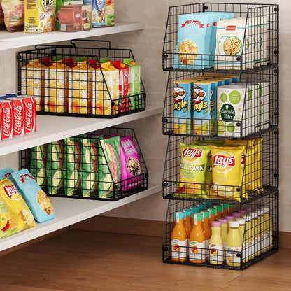 Jakyitvi 5 Pack XXL Stackable Wire Storage Basket, Extra Large Capacity Pantry Organizer and Storage, Muti-Purpose for Fruit Vegetable Basket & Toy Bin & Snack Organizer