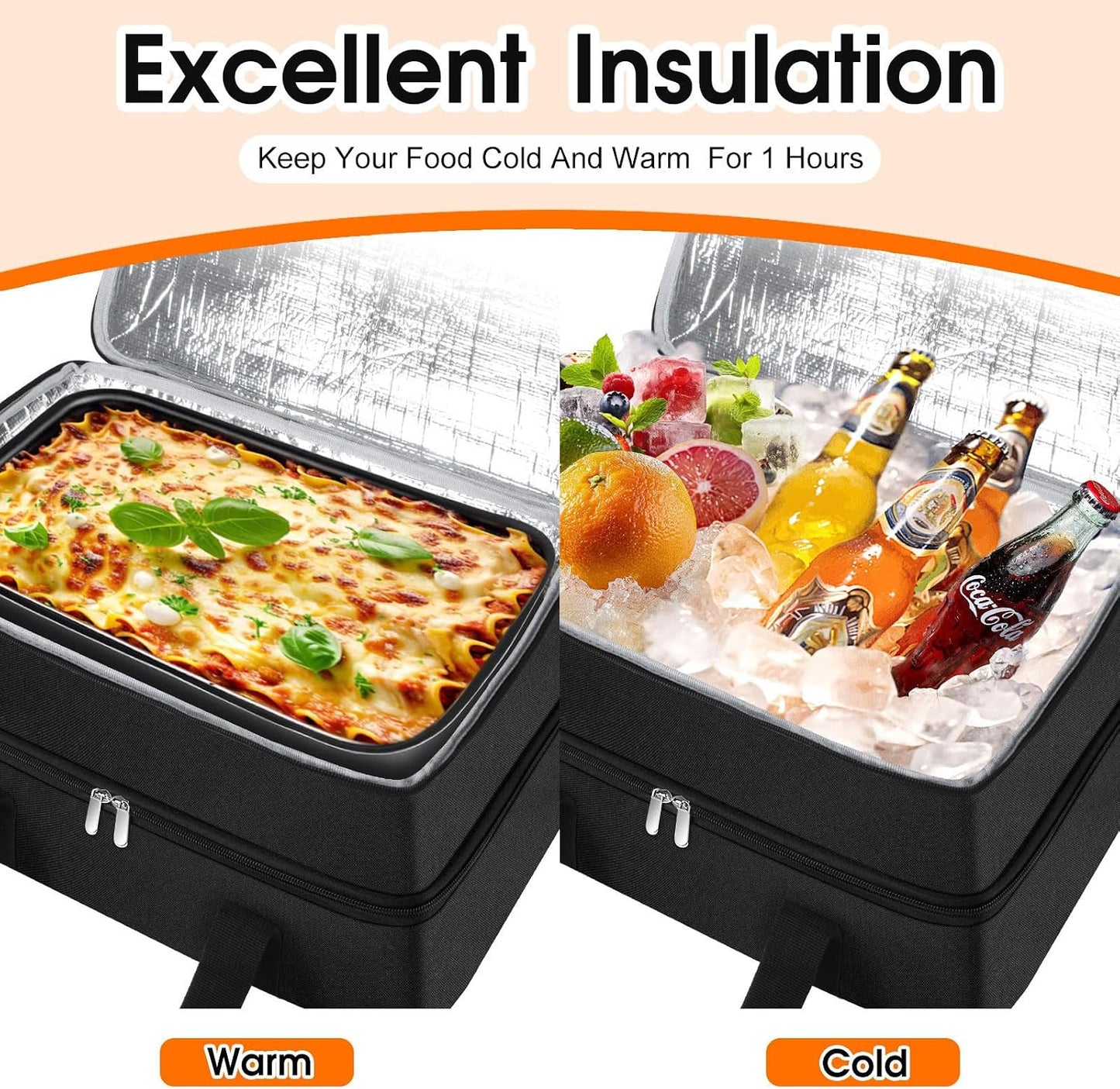 Insulated Casserole Carrier, Portable Casserole Carrier for Hot or Cold Food Lunch Tote Warmer or Cooler Bag, Lasagna Lunch Bag for Potluck Parties- Fits 9" x 13" Baking Dish-Charcoal Grey