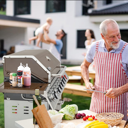 Royal Gourmet GA6402S 6-Burner Propane Gas Grill with Side Burner and Warming Rack, 74,000 BTUs, Cabinet Style Outdoor BBQ Grill for Barbecue Grilling & Backyard Cooking, Silver