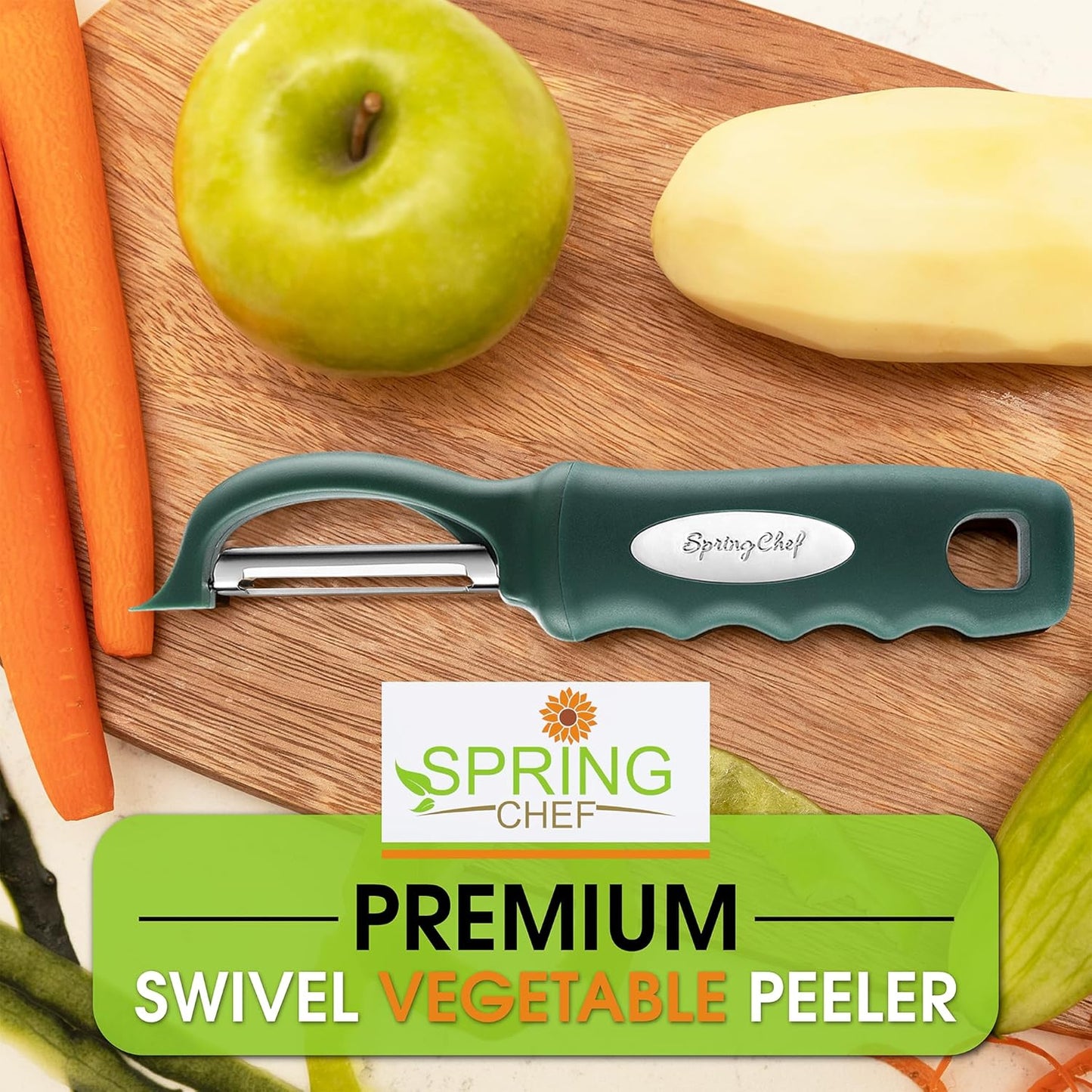 Spring Chef Premium Swivel Vegetable Peeler, Soft Grip Handle and Ultra Sharp Stainless Steel Blades - Perfect Kitchen Peeler For Veggie, Fruit, Potato, Carrot, Apple - Mango