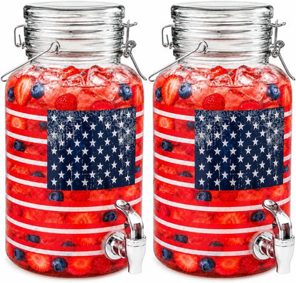 2 Gallon Glass Drink Dispenser, hobnail Drink Dispensers for Parties, Beverage Dispenser with Stand and Glass Lid, 100% Leakproof Spigot, Ideal for Lemonade, Juice,