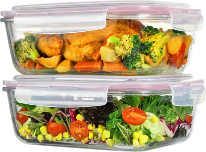 Vtopmart 2Pack 1860ml/63oz Large Glass Storage Containers with Lids, Meal Prep Food Container Set with Snap Airtight Lid for Baking, Microwave, Oven, Leak Proof, for Freezer, Dishwasher, Grey
