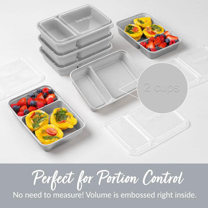 Bentgo Prep - 20-Piece 2-Compartment Reusable Meal Prep Containers with Lids, PFAS & BPA Free Materials, Durable, Microwave, Freezer, & Dishwasher Safe To Go Food Storage (Rose Gold)