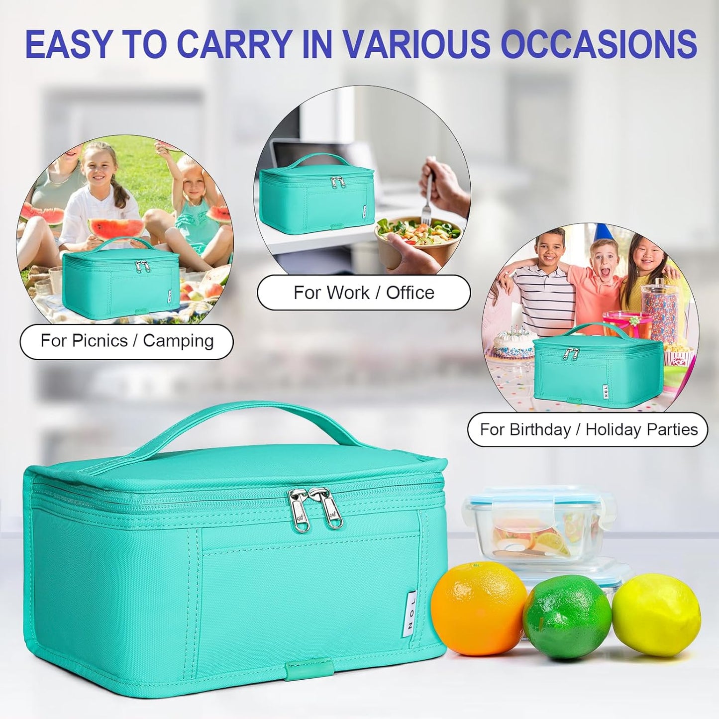 NOL Mini Insulated Lunch Bag for Women Men Kids | Small Leakproof Reusable Lunch Tote | Fits 6 Cans 330ml | Thermal Cooler for Work School Picnic Camping, Navy blue