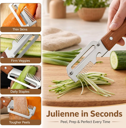 9T9 Multifunction Vegetable Peeler with Wooden Handle, Stainless Steel