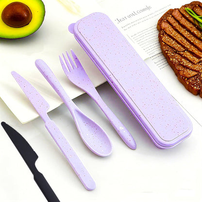 Reusable Utensils Set with Case, Wheat Straw Portable Spoon and Fork Set, Plastic Work School Kids Adults or Daily Use Cutlery Set - for Lunch Box Use Outdoor (Red)