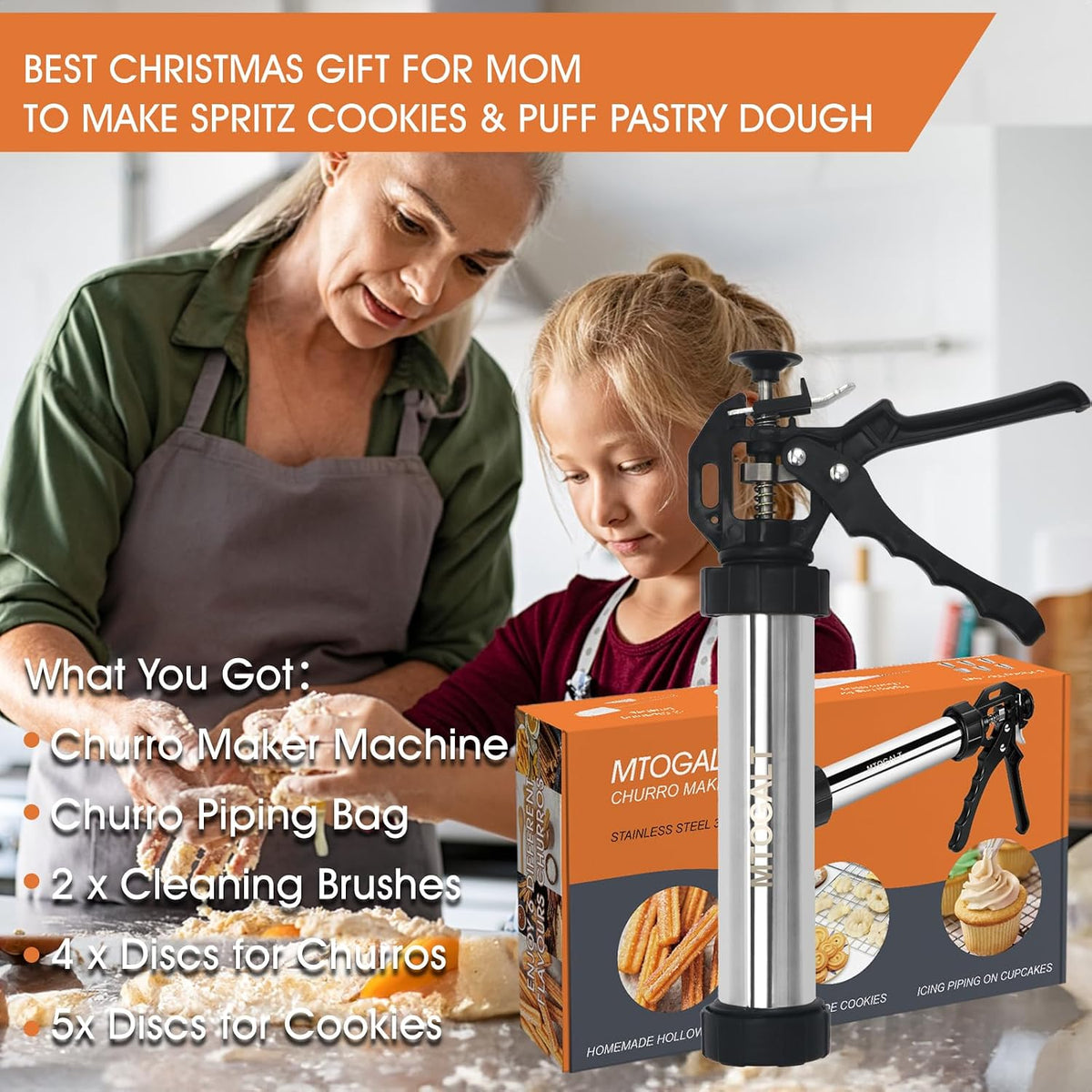 21-Piece Cookie Press Set, Churro Maker Machine, Stainless Steel Baking Gun