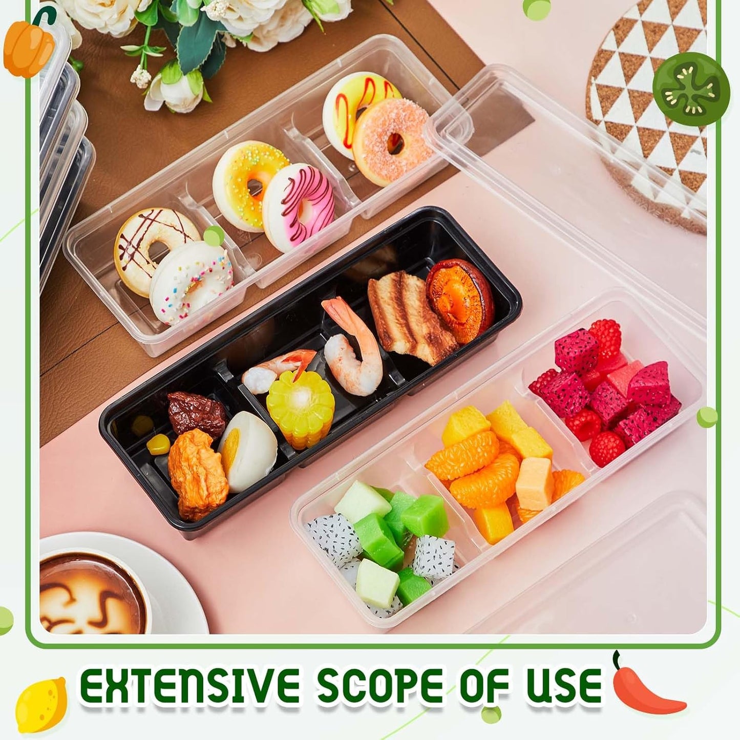 Hushee 50 Pack 17 oz Small Meal Prep Containers with 3 Compartments Snack Containers with Lid Disposable Plastic Bento Box Travel Lunch Food Boxes Stackable for Office Picnic (Clear)
