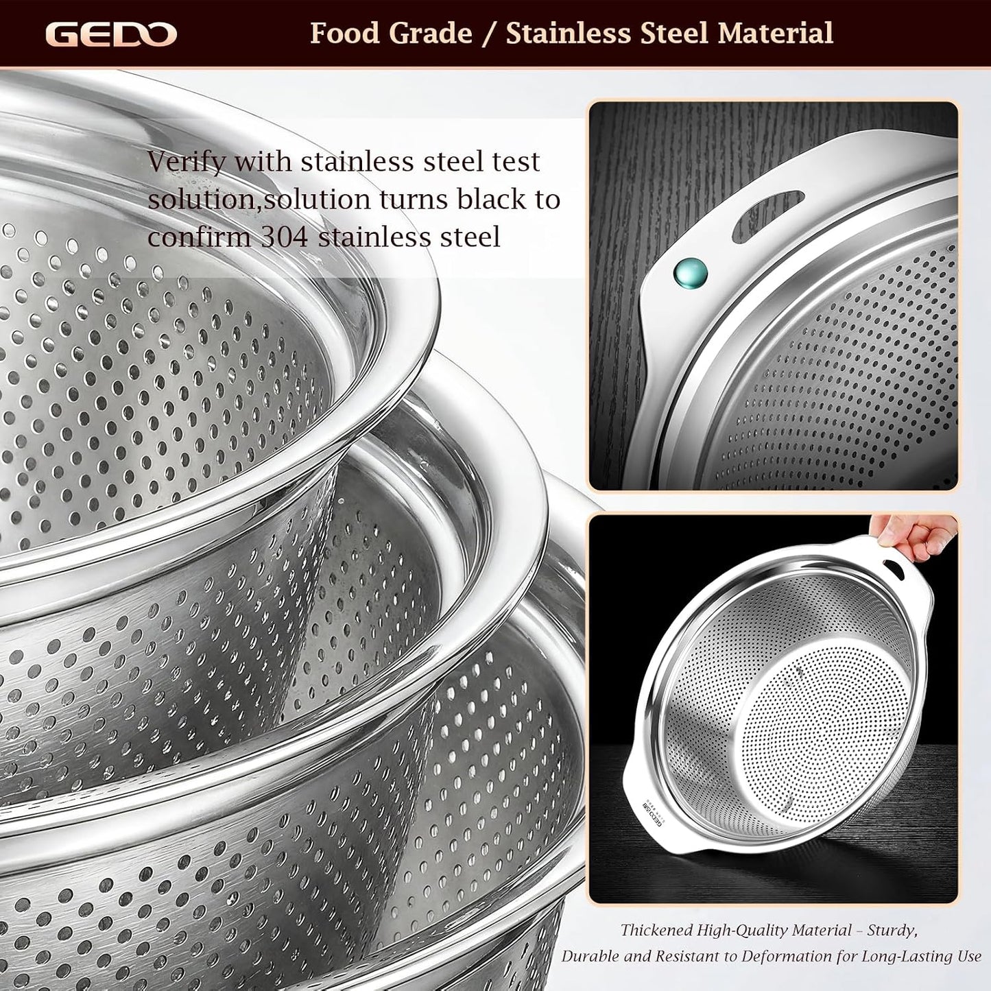 GEDO Stainless Steel 4 Piece Mixing Bowls Set, SUS316 Metal Nesting Bowls, Silver, Kitchen Food Prep Serving Bowls (7.07/8.64/10.21/11.79 in)