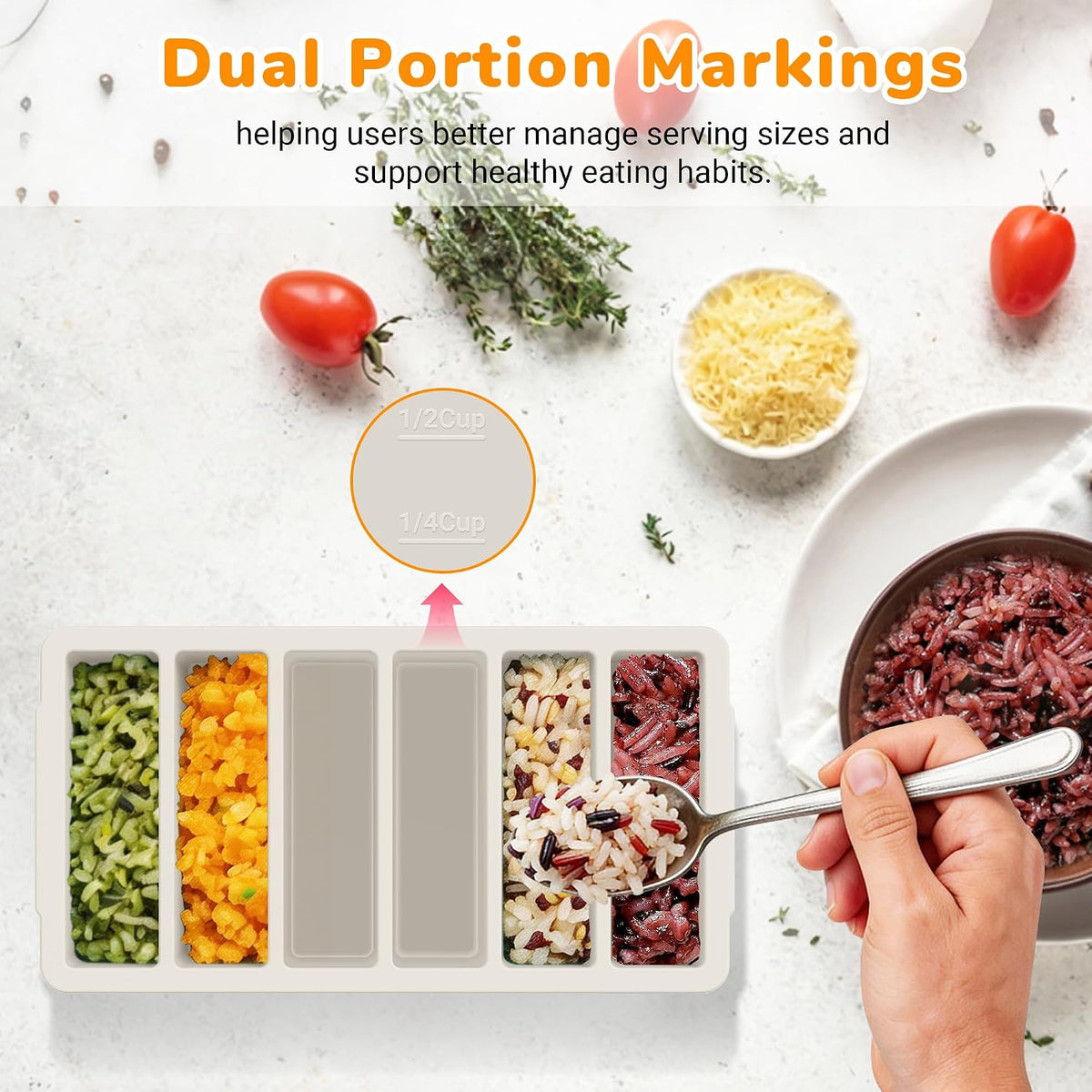 Silicone Freezer Trays with Lid (4-Pack), 1-Cup, 2-Cup, 1/2-Cup & 2-Tbsp Silicone Freezer Molds, Stackable Soup Freezer Meal Prep Containers,Ice Cube Tray for Making Sauce,Smoothies,Yogurt Bites
