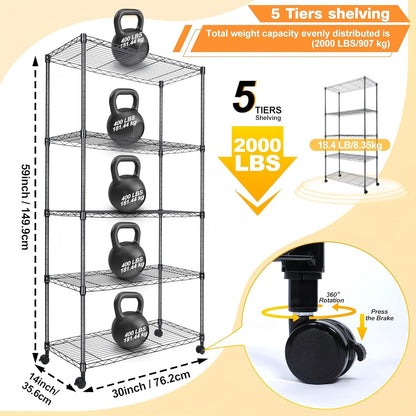 Whitmor 2-Wire Shelving Unit, Metal Storage Shelves, Stacking Shelf with Basket, Easy Assembly Home Organizer for Pantry, Kitchen, Garage, Plant