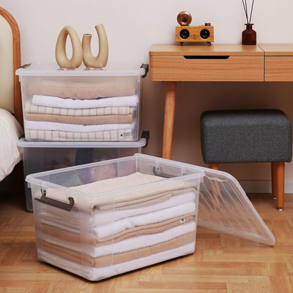 Citylife 32 QT Plastic Storage Bins with Latching Lids Stackable Storage Containers for Organizing Large Clear Storage Box for Garage, Closet, Kitchen, 4 Packs