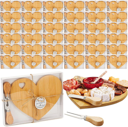 Patelai 24 Set Bridal Baby Shower Favor Heart Cheese Board with Knife, Wood Mini Charcuterie Board Thank You Gift Box for Guest Bridal Baby Shower Prize Wedding Valentines Birthday (Bamboo Color)