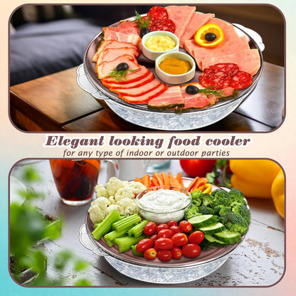 Baderke 3 Set 11.8" Chilled Serving Tray for Parties with Compartments Ice Chilled Party Platter Charcuterie Serving Board Cold Dish Dip for Fruit Seafood Vegetable Shrimp Cocktail (Natural)