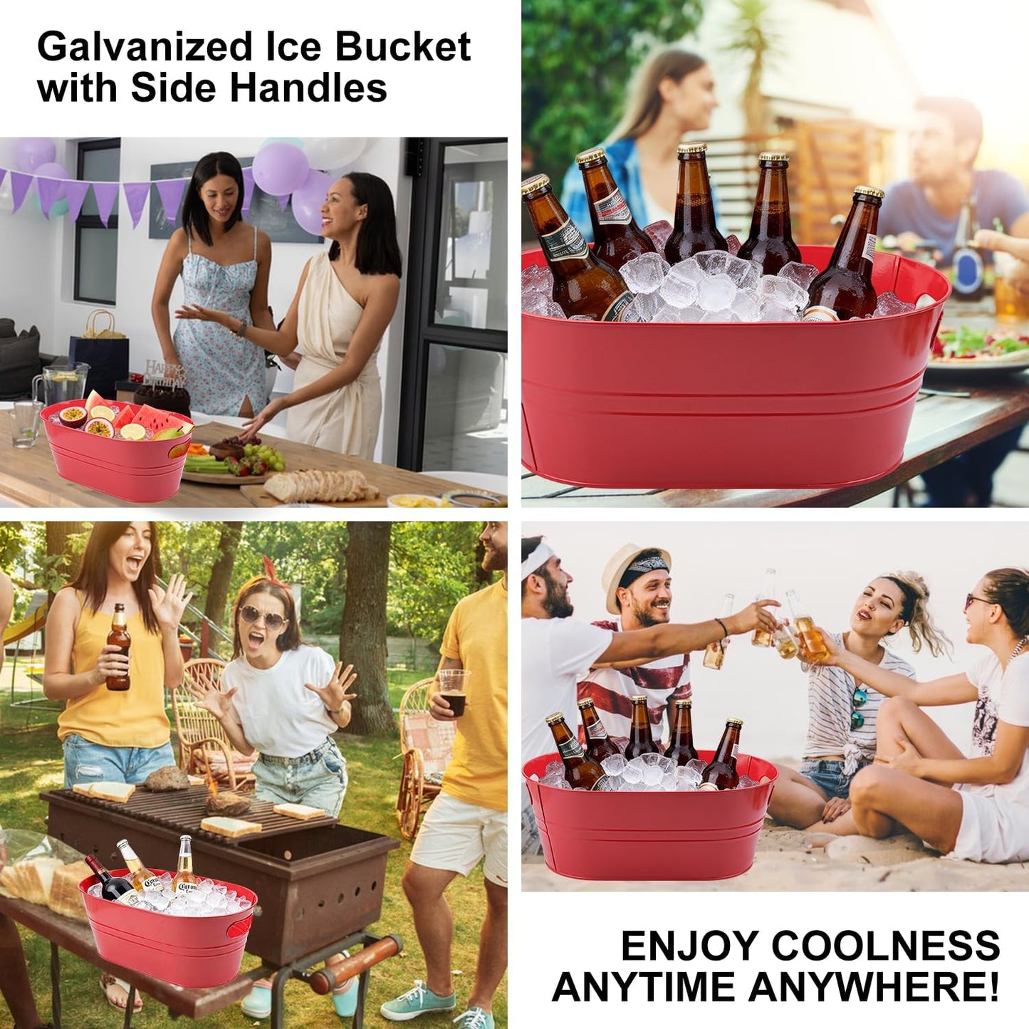 3 Pack 15.3" x 9" x 6" Yellow Metal Galvanized Tub with Handles, 3 Gallon Large Beverage Tubs for Parties, Beer, Wine, and Cocktails, Rust-Proof and Durable Ice Buckets