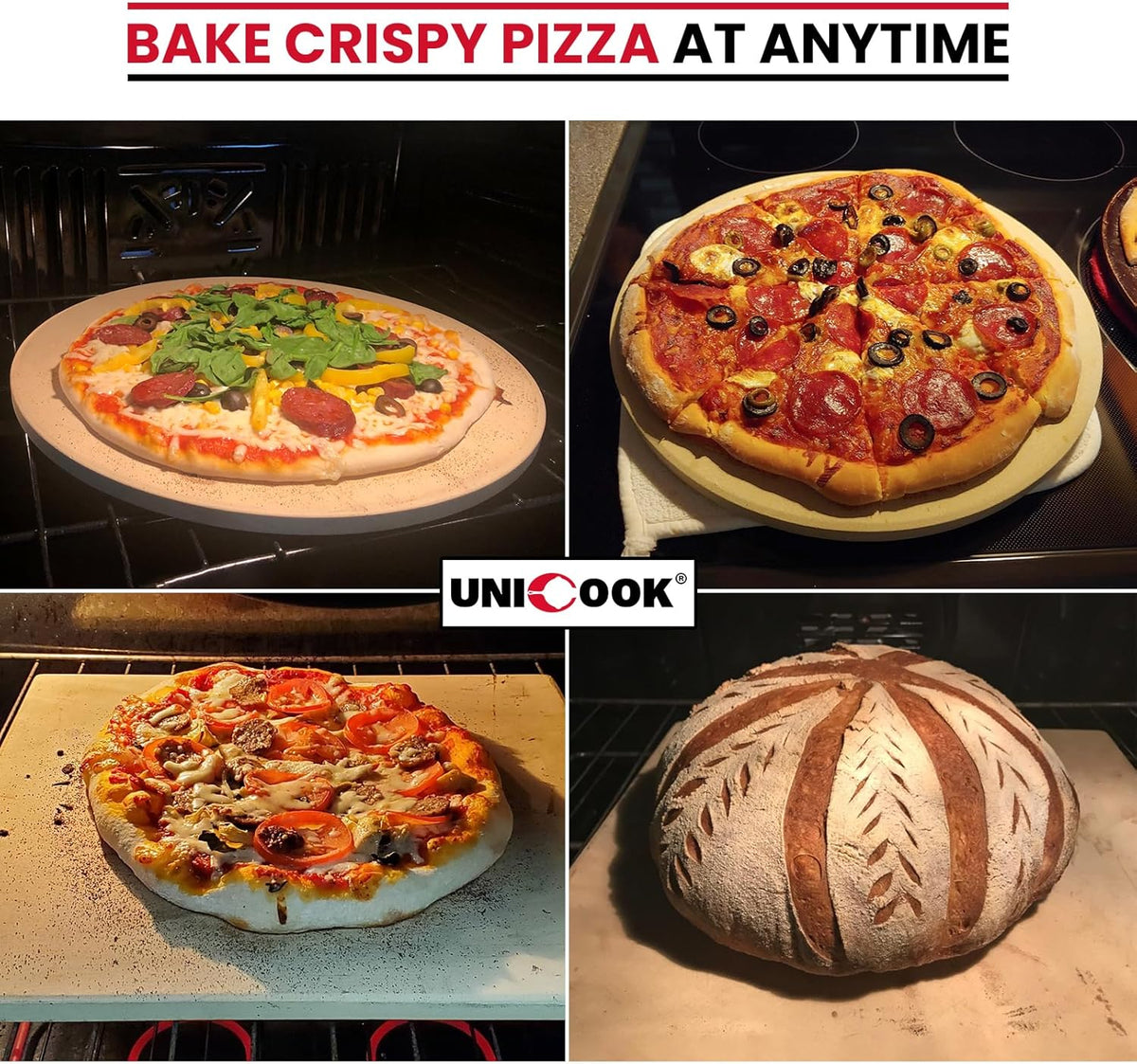 Unicook 15 x 12 Inch Pizza Stone for Oven and Grill, Rectangular, 6 Lbs