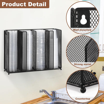 Sauce Cup Lid Organizer Wall Mount or Countertop, Disposable Plastic Portion Cup Holder Dispenser for Kitchen Restaurant Buffet, Fit 2 oz to 5.5 oz Jello Shot Cups & Condiment Cups, Black