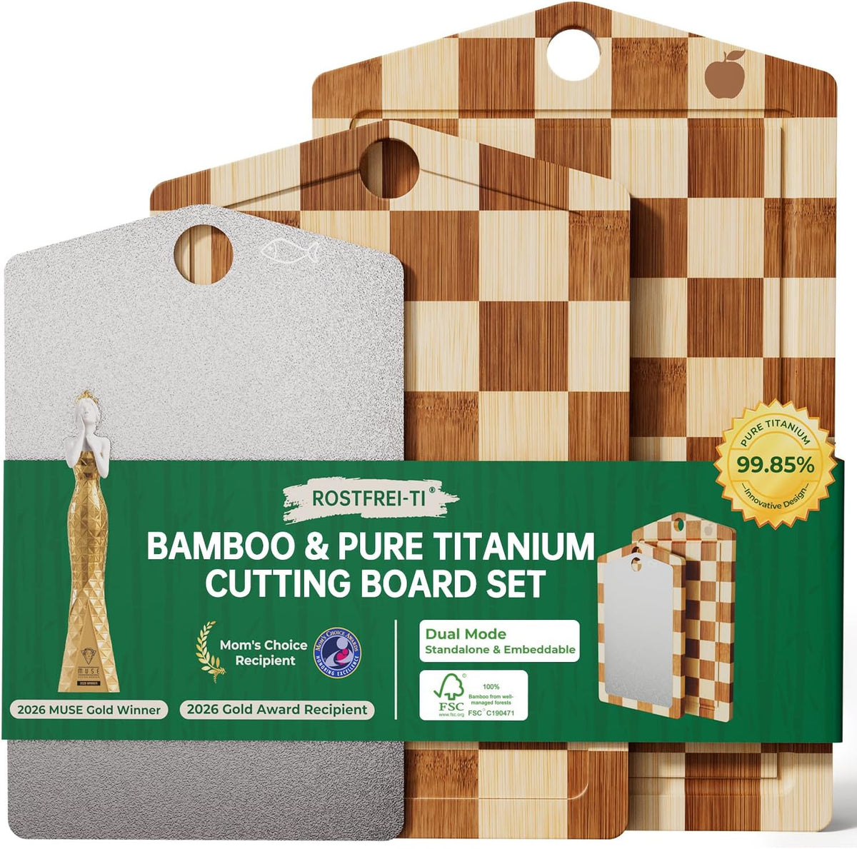 Pure Titanium Cutting Board, Bamboo Cutting Boards Set for Kitchen
