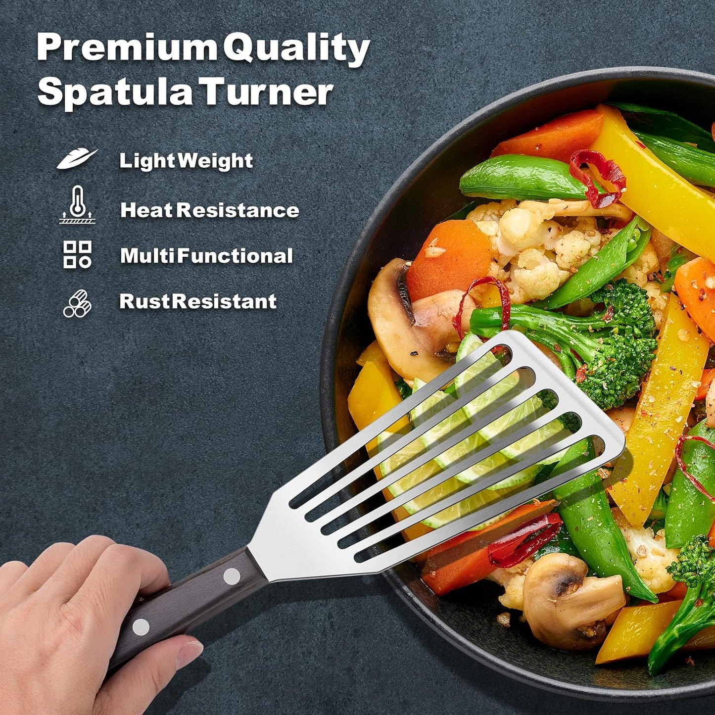 Rainspire Fish Spatula Stainless Steel Slotted Turner with Sloped Head Design for Flipping Delicate Food, Egg, Patties, Fries