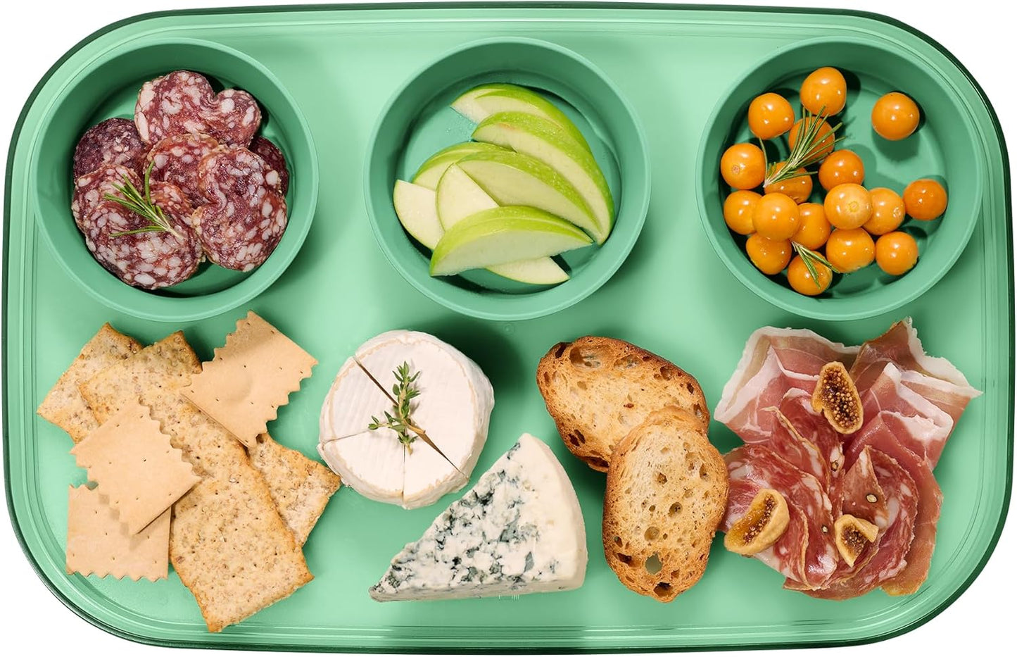 madesmart dipware 3 Bowl Serving Tray, Stackable & Removable Dip Bowls for Charcuterie, Guacomole, Snacks, Veggies, Premium Dishwasher & Microwave Safe, Multipurpose Plate & Bowl, Olive