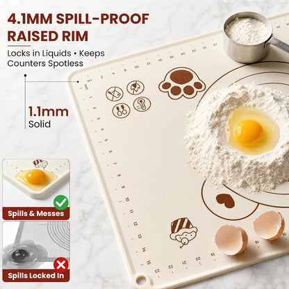 Silicone Baking Pastry Dough Mat 28"x20" with Measurements & Raised Edge