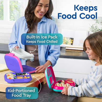 Bentgo Chill Kids Leak-Proof Lunch Box - 4-Compartment Bento Box with Built-In Ice Pack, 3.3 Cup Capacity, PFAS & BPA-Free, Microwave & Dishwasher Safe, Ideal Size for Ages 3 to 7 (Truly Teal)