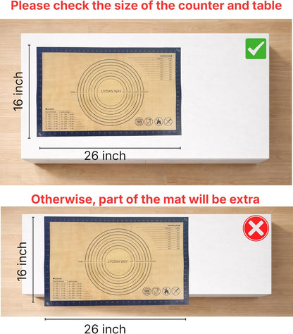 Silicone Pastry Mat with Measurements, 28 x 20 Inch Extra Thick Non-Slip Nonstick XL Baking Mat for Dough Rolling, Kneading, Fondant and Pie, Red