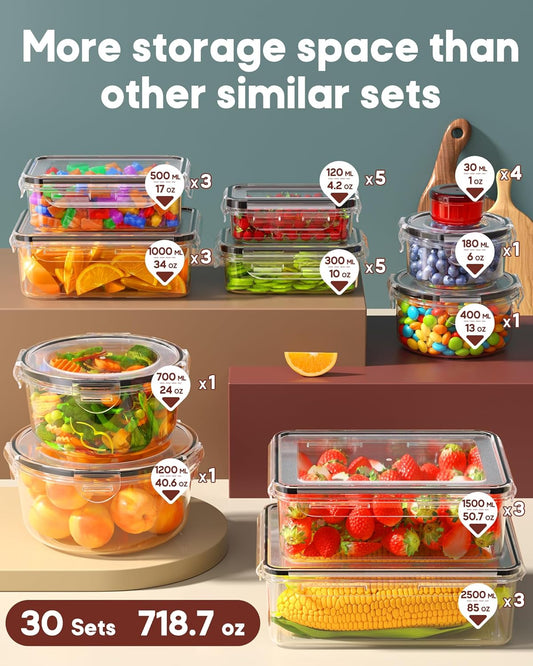70 PCS Food Storage Containers with Lids Airtight, (35 Lids & 35 Containers) Leak proof Containers Set for Kitchen, Meal Prep, BPA-Free, PVC-Free Plastic, Microwave/Dishwasher Safe, Extra Labels & Pen