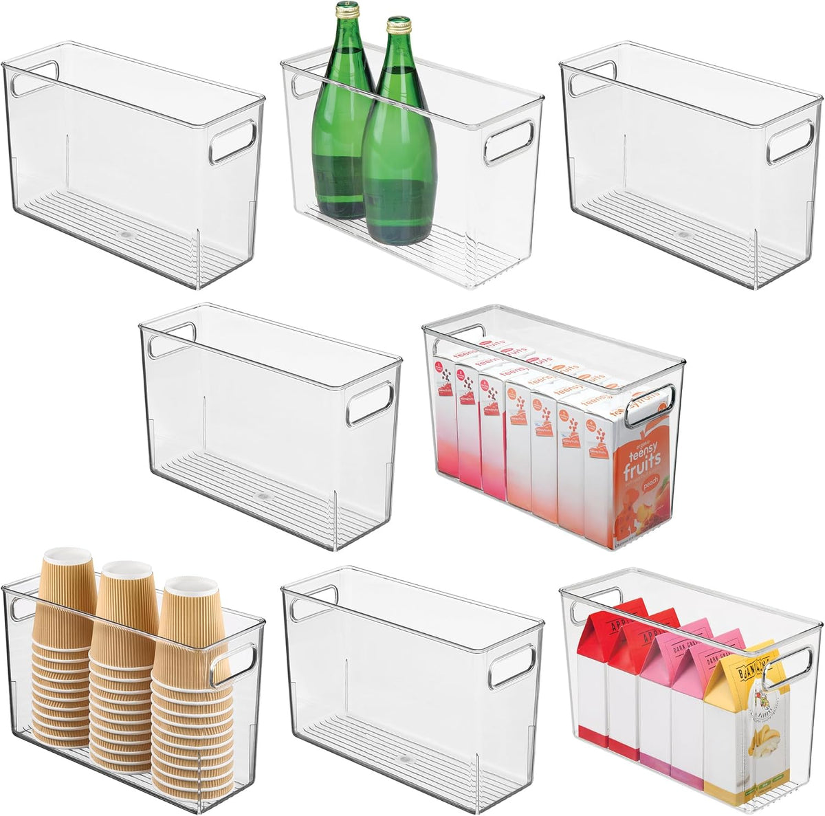 iDesign Tall Plastic Storage Bin with Handles, Set of 4, Clear | For Fridge or Freezer, Made in USA