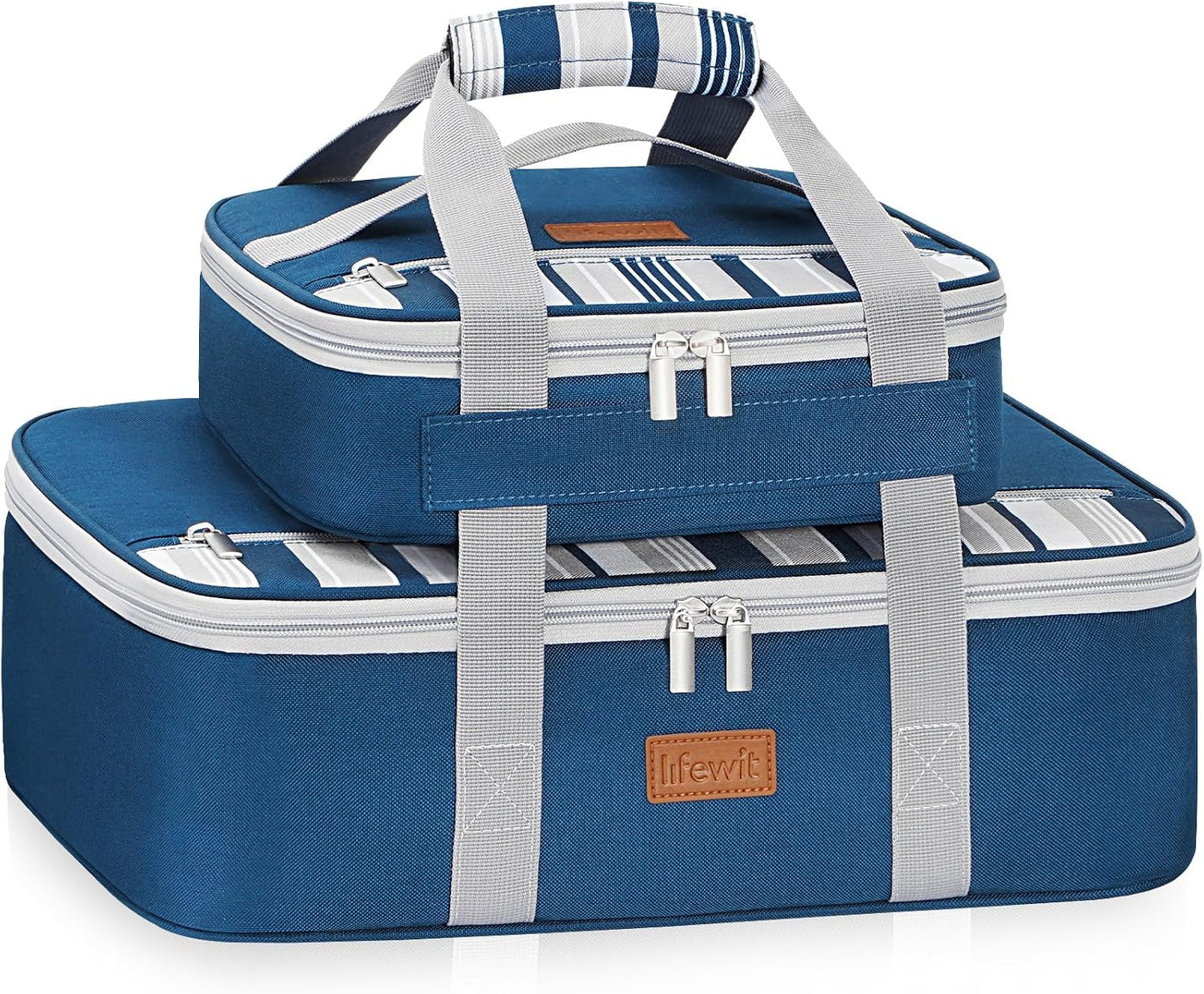 Lifewit Duo Insulated Casserole Carrier for Hot or Cold Food, Lasagna Holder 2 Compartments, Thermal Lunch Tote for Potluck Parties Cookouts, Fits 9"x13" Casserole Dish, Gray